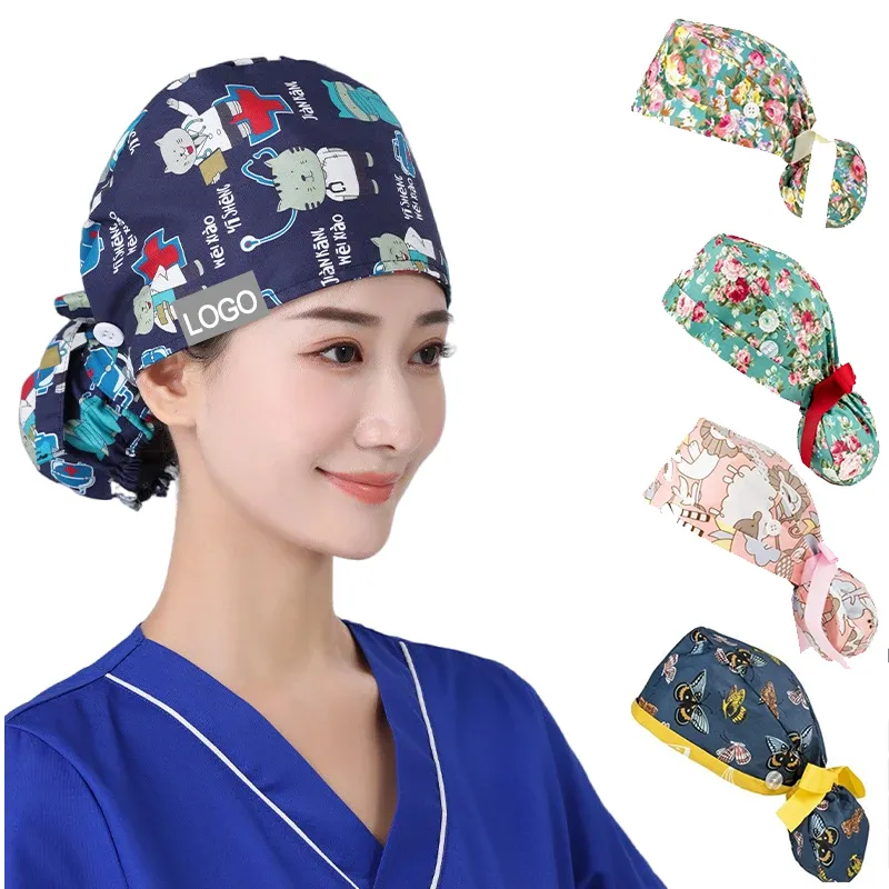 Gorros de algodón para médicos, Unisex, enfermería, enfermería, sala de operaciones, gorro ajustable para dentista, laboratorio, clínica, trabajo de farmacia