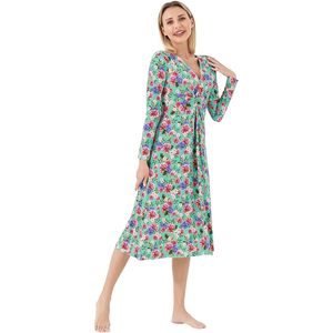 Vestido Midi Casual de Manga Larga con Cuello en V y Estampado Floral para Mujer, Cintura Alta, Corte en A, Viscosa de Bambú, Tallas S a XXL - Product Image 4