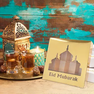 EID Mubarak Decoration Paper Box White Golden Ramadan Kareem Gift Box Eid Candy Chocolate Cake Box