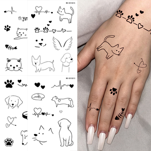 10 Pezzi Tatuaggi Temporanei Minimalisti con Linee Nere di Animali, Adesivi per Tatuaggi Finti di Gatti, Cani, Zampe e Cuori, Impermeabili, Piccoli Decorazioni per il Corpo - Product Image 4