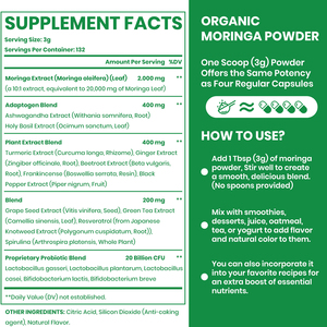Poudre de feuilles de Moringa biologique OEM/ODM, probiotiques pour le soutien immunitaire des adultes, riches en vitamines, minéraux, antioxydants, santé digestive - Product Image 6