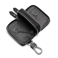 Porte-clés en cuir véritable à Double fermeture éclair, pochette tendance, porte-clés de voiture