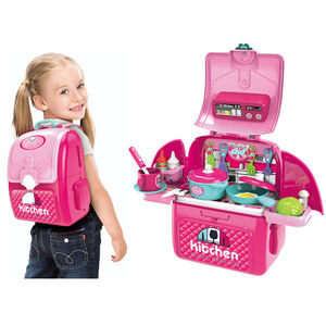 Ensemble de jeu de cuisine en sac à dos, ustensiles de cuisine en plastique de simulation, évier, jouets éducatifs pour filles, ensembles de cuisine amusants pour enfants - Product Image 1