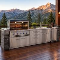 Meubles de cuisine extérieurs sur mesure, cuisine modulaire de jardin, armoire en aluminium, îlot barbecue, plan de travail en acier inoxydable