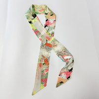 Écharpe d'été vintage en pure soie pour femme, foulard étroit de luxe, bandeau, ceinture, motif floral, doux pour la peau