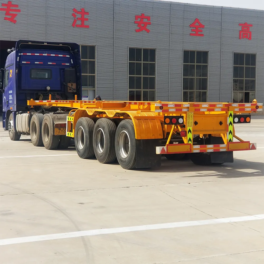 Toptan 40ft 48ft 60ft kargo konteyneri Flatbed 3axle Flatbed yarı kamyon römorku satılık