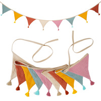 10 guirlandes de drapeaux en coton froissé avec pompons, couleur unie, décorations pour fêtes d'anniversaire d'enfants, pour la crèche, la maison, la salle de classe