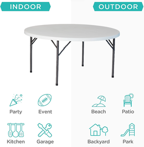 Mesa redonda plegable de plástico de 6-8 asientos, diámetro de 150cm, mesa redonda comercial portátil para interiores, exteriores, eventos, reuniones, bodas, cenas - Product Image 6