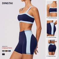 Ensemble de yoga pour femmes Dingtai, nouveau design, color block, soutien-gorge et short effet seconde peau, 2 pièces, nylon et élasthanne, vêtements de sport
