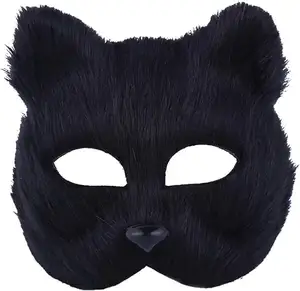 Maschera di Halloween mezza volpe maschera animale di peluche maschera Cosplay animale per Costume di carnevale mascherata oggetti di scena