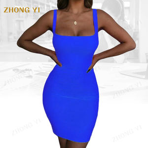 Usine en gros personnalisé femmes été mode dos nu Sexy Wrap néon sans manches Jurk Dames Club fête moulante Mini robe - Product Image 1