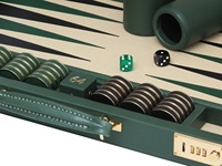 Échiquier portable en similicuir de luxe avec logo personnalisé imprimé, ensemble de jeu de backgammon vert moyen dans une valise