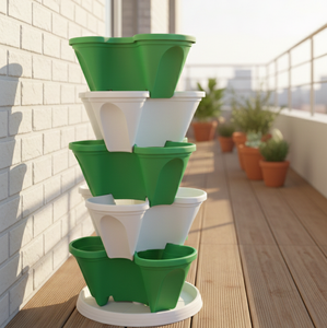 Jardinière verticale multi-niveaux empilable en plastique, pot de fleurs en tour, économiseur d'espace, pour plantes d'intérieur et d'extérieur, herbes et légumes - Product Image 2