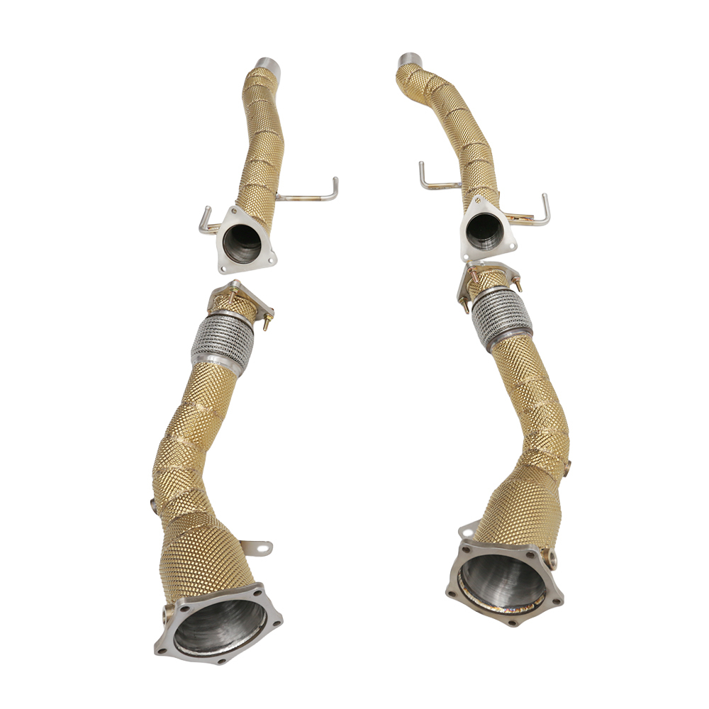 VantaFlow Straight Front Pipe and Downpipe for Porsche Cayenne 957 Turbo/Turbo S 4.8T V8 2007-2010 Exhaust Pipe With Golden Heat Shield