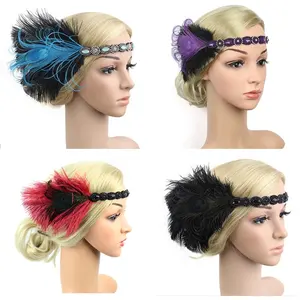 Groothandel great gatsby hoofddeksel-1920s Vintage Flapper feather headband Carnival Party Great Gatsby Headpiece