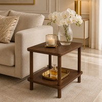 Table basse double niveau avec plateau en MDF et pieds en bois massif, style minimaliste de luxe léger, petite table d'appoint rectangulaire pour salon