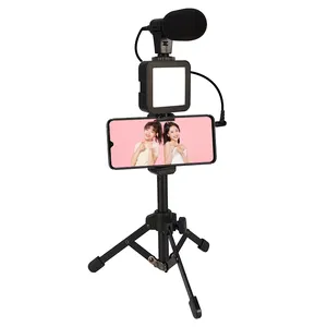 Kit Vlogging Tripod Ponsel, Kit Aksesori Telepon Video, Dudukan Telepon, Lampu LED, dan Mikrofon Senapan Ponsel untuk Video Ponsel