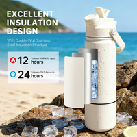 Bouteille d'eau sport isotherme en acier inoxydable de 32 oz avec logo personnalisé, compartiment de rangement inférieur amovible et couvercle 4-en-1
