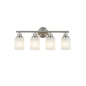 Applique murale moderne à 4 lumières pour salle de bain, finition nickel brossé, verre dépoli, ampoules non incluses - Product Image 1