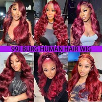 30 pouces 99J bordeaux personnalisé rouge bordeaux HD perruques de vague de corps pour les femmes-pré-plumé 13x4 dentelle avant cheveux humains droite vague profonde