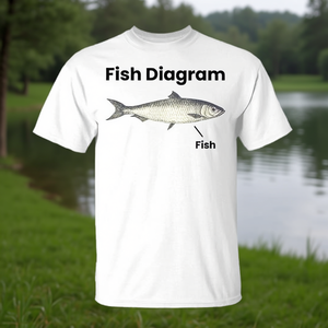 T-shirt con diagramma del pesce, divertente, sardonico, con battaglia di parole, maglietta con dichiarazione di idee - Product Image 3
