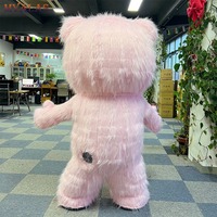 Costume de mascotte d'ours en peluche rose de personnage de dessin animé gonflable adulte unisexe bon marché pour les décorations et les fêtes d'Halloween