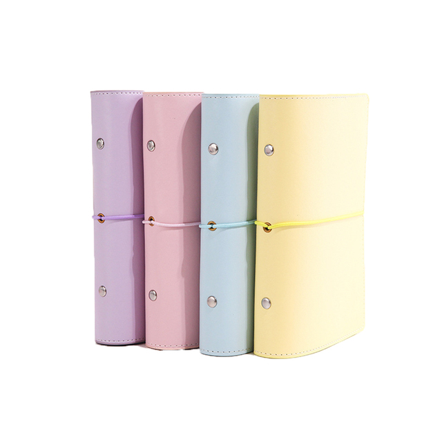 New Design A6 Macaroon Pu Leather Binder Notebook Elastic Band Notebook Cash Budget Binder