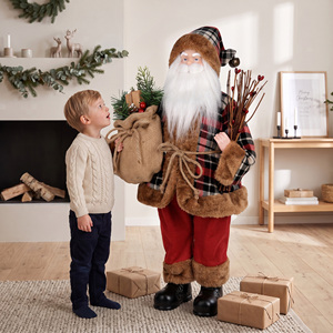 Buffalo Plaid Jacket Burlap <b>Sack</b> Santa Claus Figure Rustic Papa Noel Doll for Farmhouse Fireplace - Product Image 1