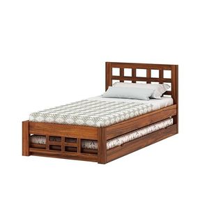 Premium Solid Sheesham Wood <b>Single</b> <b>Bed</b> <b>with</b> Pull-Out Trundle <b>Storage</b> <b>Bed</b>, Natural Walnut Finish <b>Wooden</b> <b>Bed</b> - Product Image 2