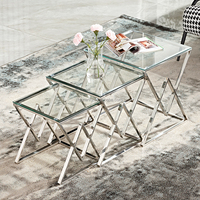 Ensemble de tables basses en acier inoxydable doré de luxe, meubles de salon, table d'appoint en métal