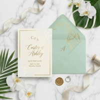 Ensemble de cartes d'invitation de mariage de luxe personnalisées avec dorure à chaud, cartes minimalistes « Save the Date », enveloppes doublées de dorure à chaud, papier cartonné artistique