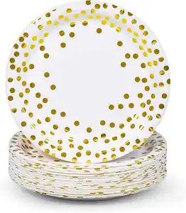 Disposable Wedding White And Gold Paper Plates For Wedding Party Supplies