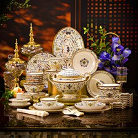 Service de Table Haut de Gamme en Porcelaine Fine – Collection Luxe Léger – Nouveau Style Chinois – Bols et Assiettes en Céramique Gravés avec Émail Cloisonné