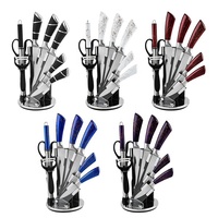 Vente flash : Ensemble de 9 couteaux de cuisine colorés en acier inoxydable faits à la main, ambidextres, avec revêtement par pulvérisation, pour usage domestique