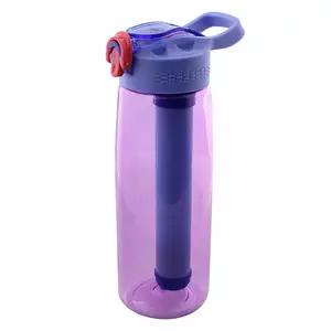 Filter Air Botol Bebas BPA dengan Sedotan Filter Terintegrasi 4 Tahap untuk Berkemah, Mendaki, Backpacking, dan Perjalanan