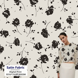 Thấp Moq Satin 95% Polyester 5% Spandex Dệt Tùy Chỉnh Hoa In Kỹ Thuật Số 95gsm Lụa Satin Vải Cho Tops Dresses - Product Image 1