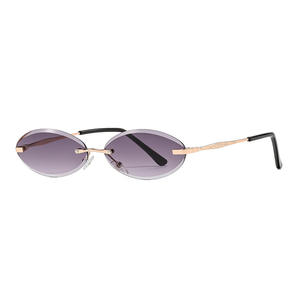 Nouvelles lunettes de soleil ovales pour femmes, monture en métal sans cadre, UV400, légères, type 3, pare-soleil, monture noire, verres en PC, lunettes tendance - Product Image 5