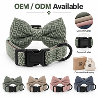 Collier pour chien en tissu chevron avec nœud papillon, boucle à dégagement rapide réglable, anneau en D métallique, étiquette personnalisée, vente en gros OEM