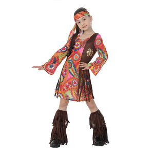 Costume <span class=keywords><strong>hippie</strong></span> pour enfants des années 60 et 70, robe rétro groovy avec bandeau et chauffe-jambes pour fête à thème d'Halloween - Product Image 2