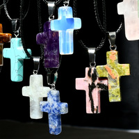 Collier pendentif en cuir naturel en forme de croix en pierre d'oeil de tigre et de turquoise pour femmes et hommes