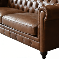Luxuriöses Leder-Chesterfield-Sofa Massivholzrahmen Braun Antik 100% Vollnarbenleder Apartment Schlafzimmer Wohnzimmer Hotel