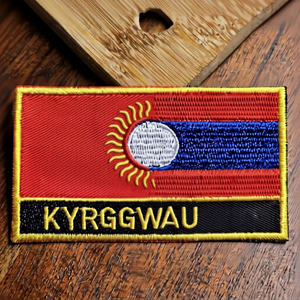 Kyrgyzstan Flag Embroidered Patch Rectangle <b>Iron</b>-On Woven Fabric Gift - Product Image 1
