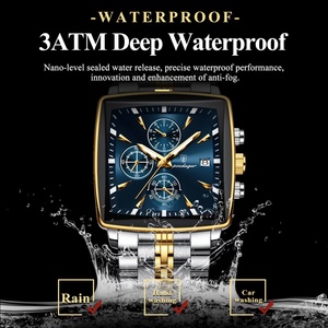 Montre Homme Tendance Lumineuse Étanche Chronographe Date Montre-Bracelet Carrée en Acier Inoxydable Quartz Montres pour Hommes Reloj - Product Image 3