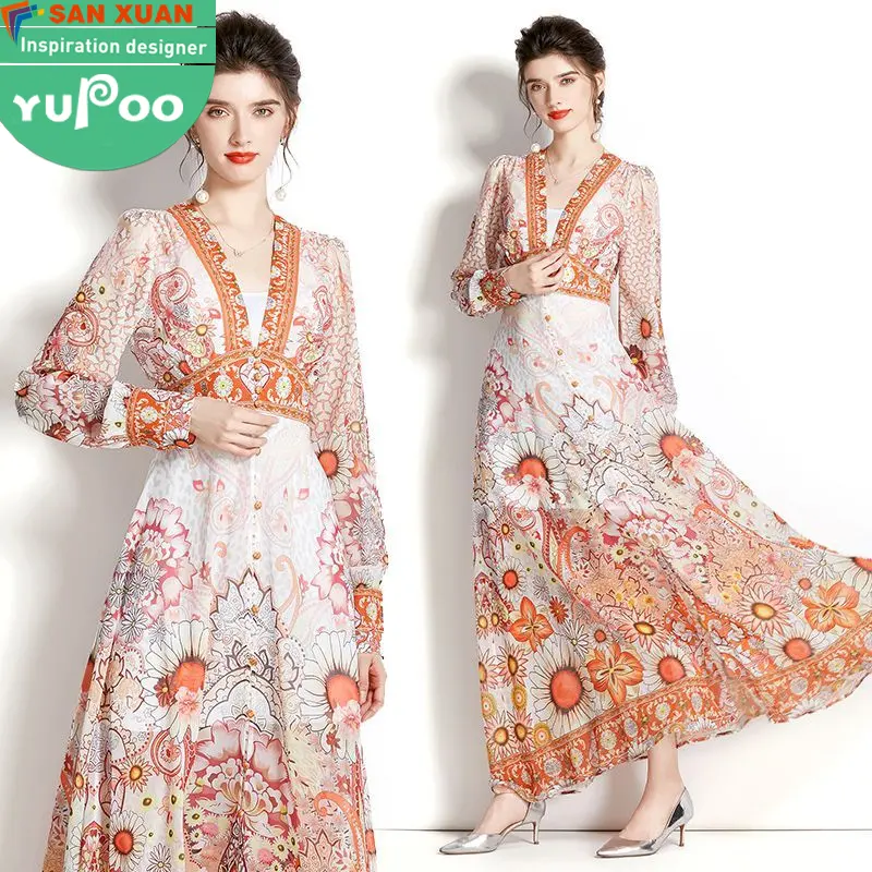 6973-80-neu eingetroffen damenkleidung großhandel vintage mode kleidung elegant lady floral amerikanisch lang Abend freizeitkleider