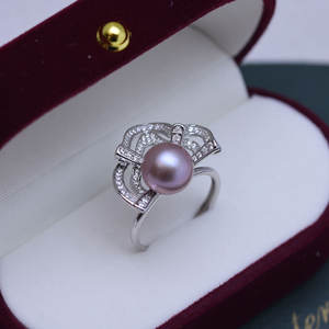 Wenchi Handmade S925 Silver Freshwater Pearl Ring 9-10mm Round White Pearl Strong Light & Fine Flaws Ribbon Style for Women - Product Image 4
