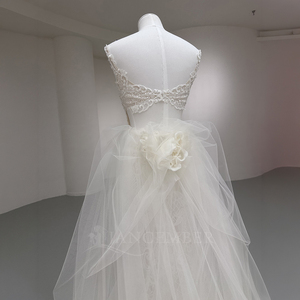 Nt138 Elegant Lace Mermaid Wedding Dress Sleeveless Illusion Bridal Gown With Detachable Tulle Overskirt and Train Jancember - Product Image 5