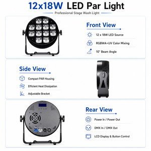 ไฟพาร์ LED RGBAW UV ความสว่างสูง 12x18W สำหรับงานในร่ม คลับ และการแสดงสด - Product Image 3