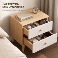 Table de chevet moderne à 2 tiroirs avec plateau en bois et pieds effilés, finition blanche, meuble de rangement durable et écologique pour chambre à coucher