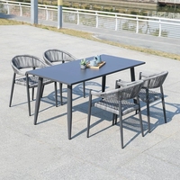 Ensemble de salle à manger en rotin PE pour l'extérieur, structure en aluminium, résistant aux intempéries, table et chaises de jardin pour villa et terrasse