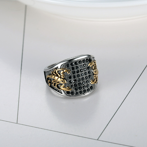Anillos de Sello de Acero Inoxidable Estilo Hip Hop con Signo del Zodiaco Escorpio, Cristal Negro y Oro de 18K para Hombre y Mujer - Product Image 3